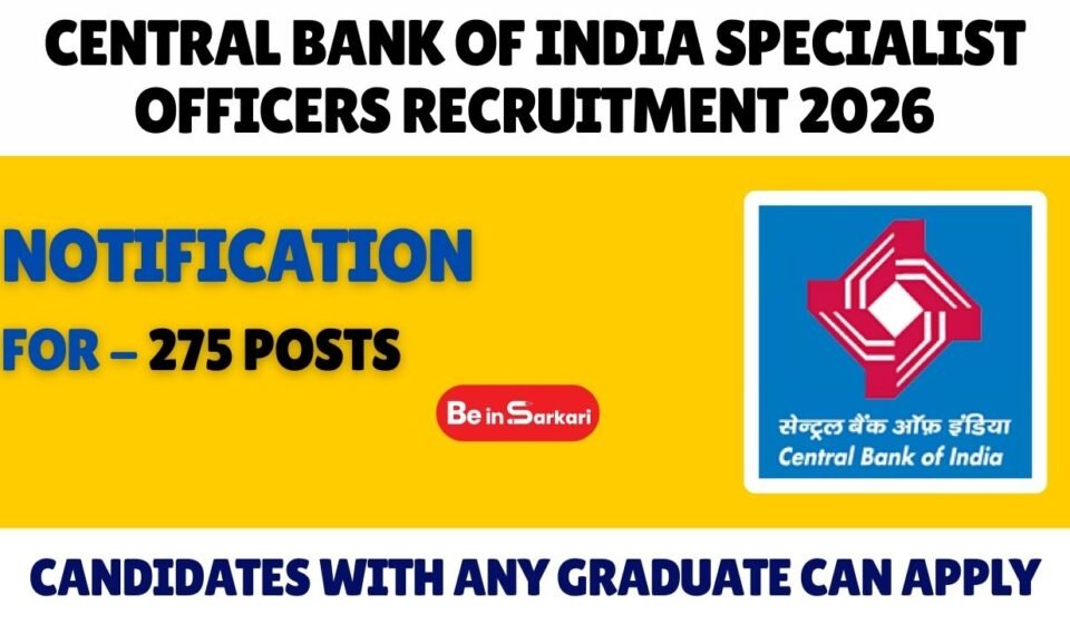 Central Bank of India Specialist Officers Recruitment 2026