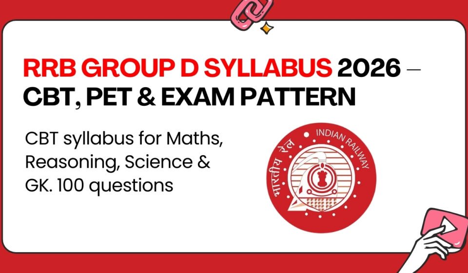 RRB Group D Syllabus 2026: Complete CBT syllabus for Maths, Reasoning, Science & GK. 100 questions · 90 min · −0.33 marking.
